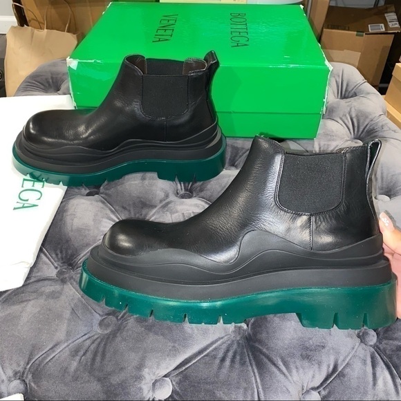 New Size 39 Bottega Veneta Tire Ankle Boots Black Green - Picture 7 of 9
